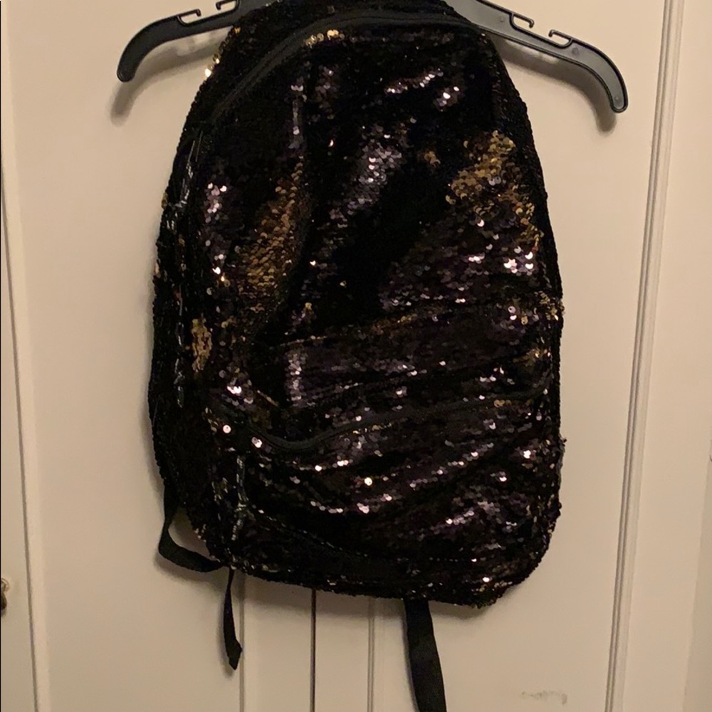 Black and gold sequin back pack